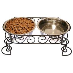 Spot Mediterranean Double Diner Dog Bowl Scroll Work Silver 1 Pint