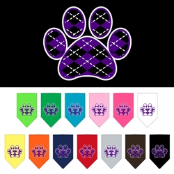Argyle Paw Purple Screen Print Bandana