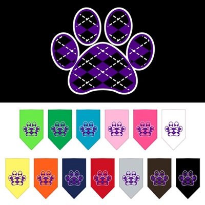 Argyle Paw Purple Screen Print Bandana