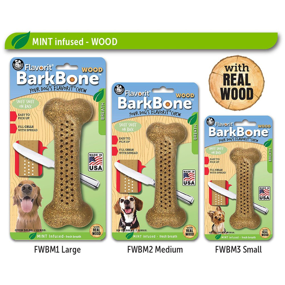 MINT Medium Flavorit BarkBone Nylon Chews with Real Wood