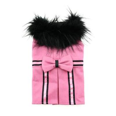Designer Pink Wool Blend Classic Dog Coat Harness and Fur Collar with Matching Leash