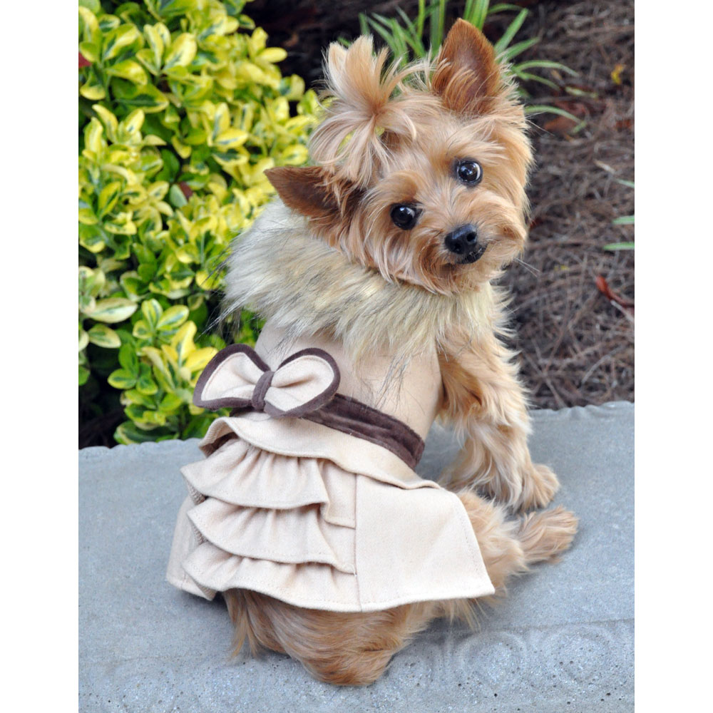 Camel Wool Blend Classic Dog Coat Harness and Fur Collar with Matching
