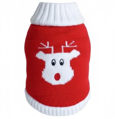 100% Combed Cotton Red Rudolph Holiday Dog Sweater