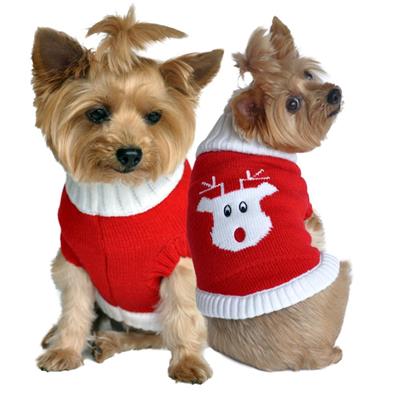 100% Combed Cotton Red Rudolph Holiday Dog Sweater