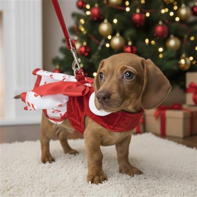 Christmas Candy Cane Rhinestone Dress with D-Ring and Leash