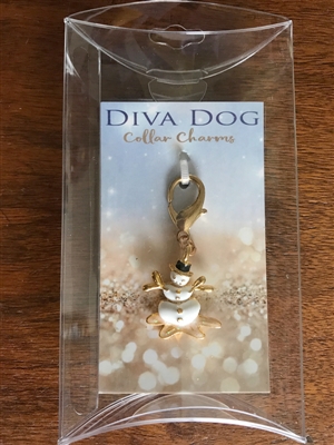 Snowman Shimmer Enamel Dog Collar Charm-Silver