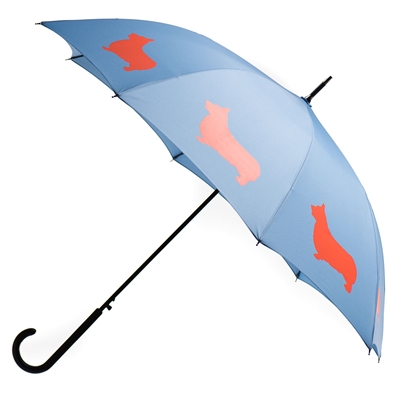 Welsh Corgi Umbrella Flame Red/Orange on Niagara Blue w/ sleeve and shoulder strap