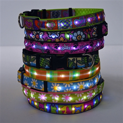 London Plaid Light Blue ORION LED Dog Collar