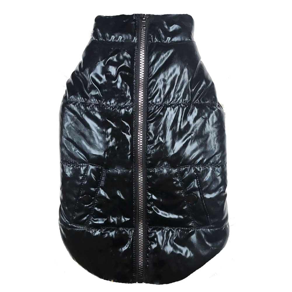 Metallic Black Puffer Dog Coat