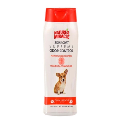 NATURE'S MIRACLE SUPREME ODOR/SHED CONTROL NATURAL SHAMPOO/CONDITIONER 16OZ