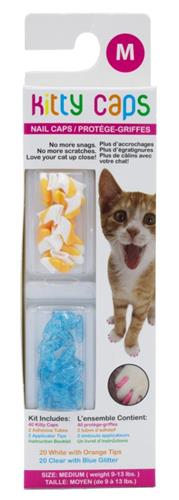 Kitty Caps Nail Caps: White/Orange and Clear/Blue Glitter, 40 Count