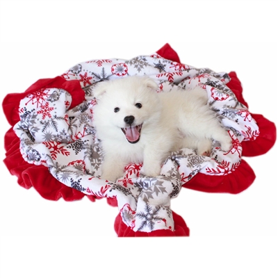Luxurious Plush Pet Blanket Red Snowflake