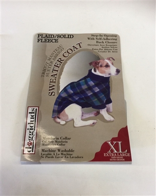 PLAID FLEECE SWEATER COAT / NAVY / SIZE LARGE