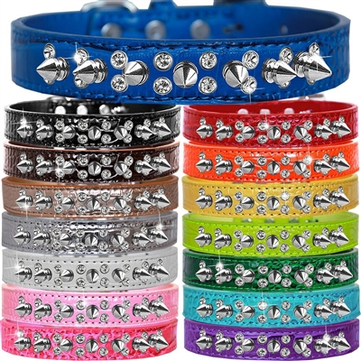 Double Crystal and Spike Croc Dog Collar