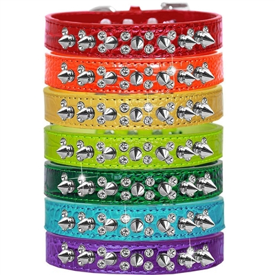 Double Crystal and Spike Croc Dog Collar