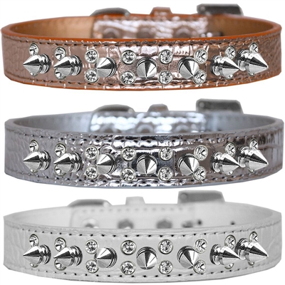 Double Crystal and Spike Croc Dog Collar