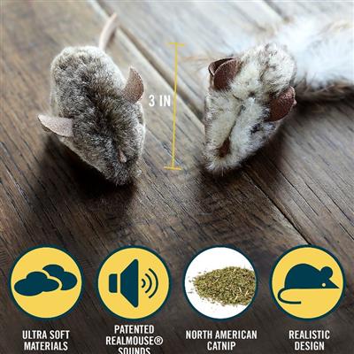 Mad Cat® Double Trouble Mice With Real Mouse Sound & Catnip & Silvervine Cat Toy 2-Pack