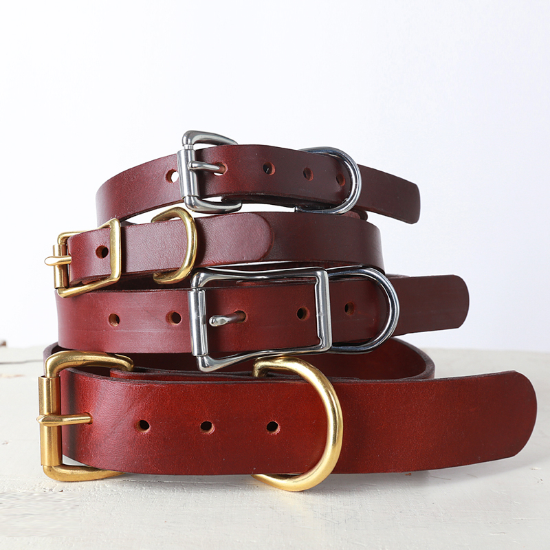 Handmade Classic Leather Dog Collar Belt Buckle Style 4 Colors