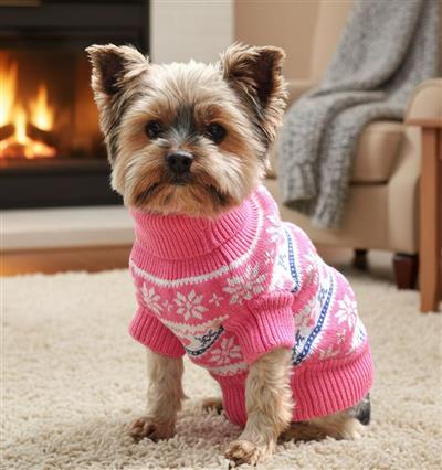 100% Combed Cotton Snowflake and Hearts Dog Sweater - Pink