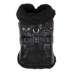 Designer Black Top Dog Vintage Flight Jacket & Leash