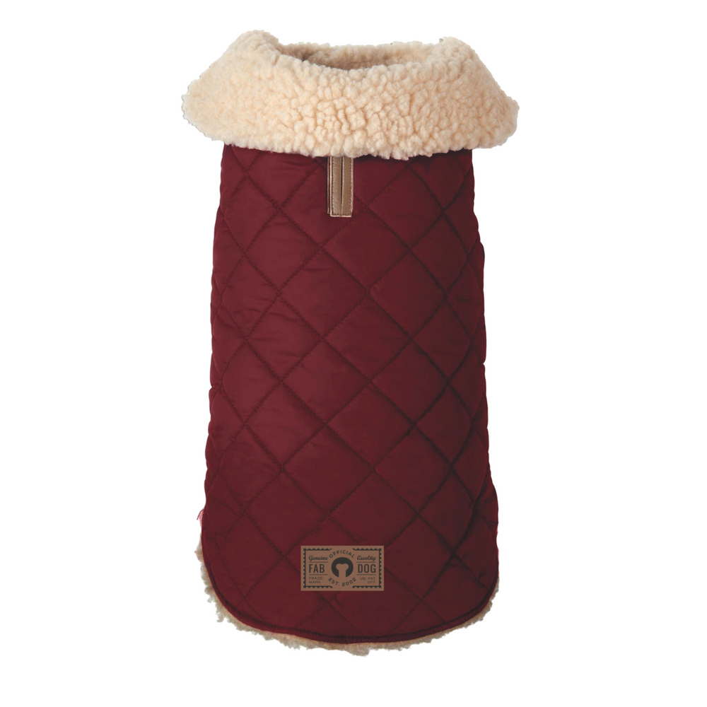 Burgundy Quilted Shearling Dog Coat