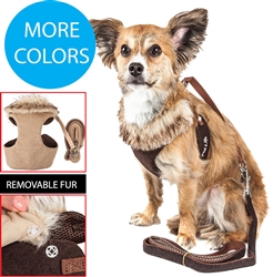 Pet Life�� LUXE 'Furracious' 2-in-1 Mesh Reversed Adjustable Dog Harness-Leash w/ Removable Fur Collar