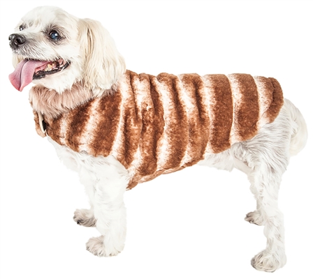 Pet Life�� LUXE 'Tira-Poochoo' Tiramisu Patterned White and Brown Mink Dog Coat