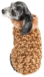 Pet Life�� LUXE 'Furpaw' Shaggy Elegant Designer Coffee Brown and White Dog Coat