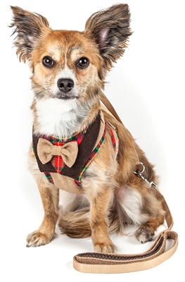 Pet Life�� LUXE 'Dapperbone' 2-in-1 Brown Mesh Reversed Adjustable Dog Harness-Leash w/ Fashion Bowtie