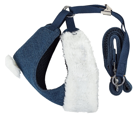 Pet Life�� LUXE 'Pom Draper' 2-in-1 Navy Blue Mesh Reversed Adjustable Dog Harness-Leash w/ Pom-Pom Bowtie