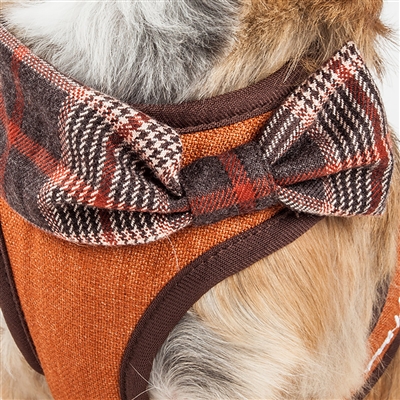 Pet Life LUXE 'Pawsh' 2-in-1 Tangerine Mesh Reversed Adjustable Dog Harness-Leash w/ Fashion Bowtie