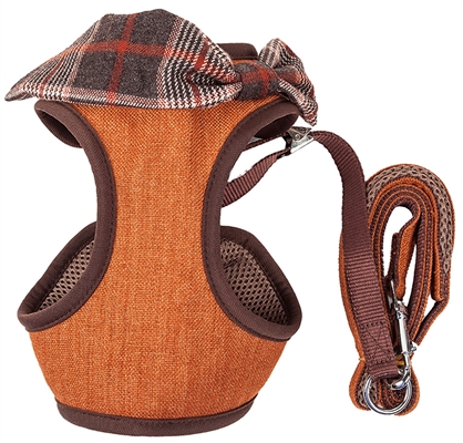 Pet Life LUXE 'Pawsh' 2-in-1 Tangerine Mesh Reversed Adjustable Dog Harness-Leash w/ Fashion Bowtie
