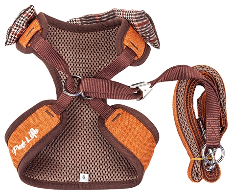 Pet Life LUXE 'Pawsh' 2-in-1 Tangerine Mesh Reversed Adjustable Dog Harness-Leash w/ Fashion Bowtie