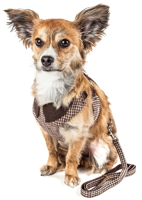 Pet Life�� LUXE 'Houndsome' 2-in-1 Brown Mesh Reversible Plaid Collared Adjustable Dog Harness-Leash