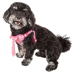 Pet Life® 'Chichi Shaggy' Pink Mesh Reversible and Breathable Adjustable Dog Harness w/ Shaggy Neck Tie