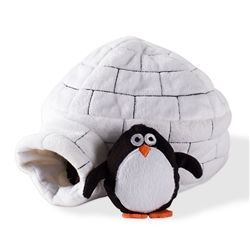 IGLOO WITH 3 PENGUINS PLUSH DOG TOY
