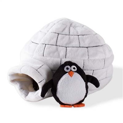IGLOO WITH 3 PENGUINS PLUSH DOG TOY