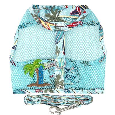 Cool Mesh Dog Harness with Leash - Surfboards and Palms