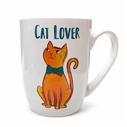 Cat Lover Stoneware Mug, White/Orange