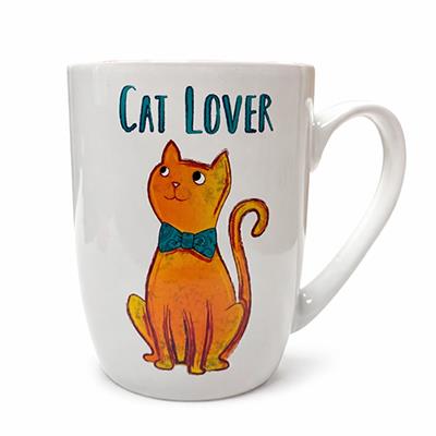 Cat Lover Stoneware Mug, White/Orange