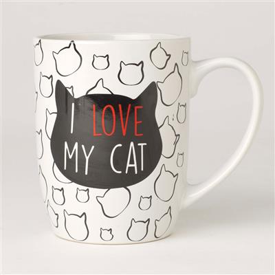 I Love My Cat Stoneware Mug, White