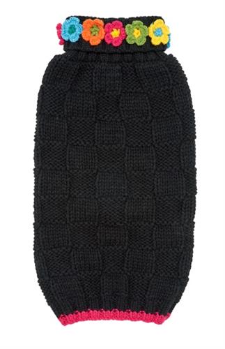 Black Floral Basketweave Hand Knit Sweaters