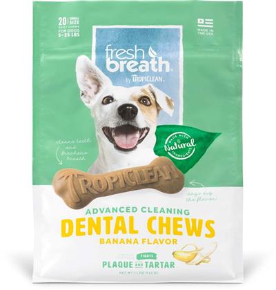 FRESH BREATH BY TROPICLEAN DENTAL CHEW BANANA DOG TREAT 5-25 LBS SMALL 20CT