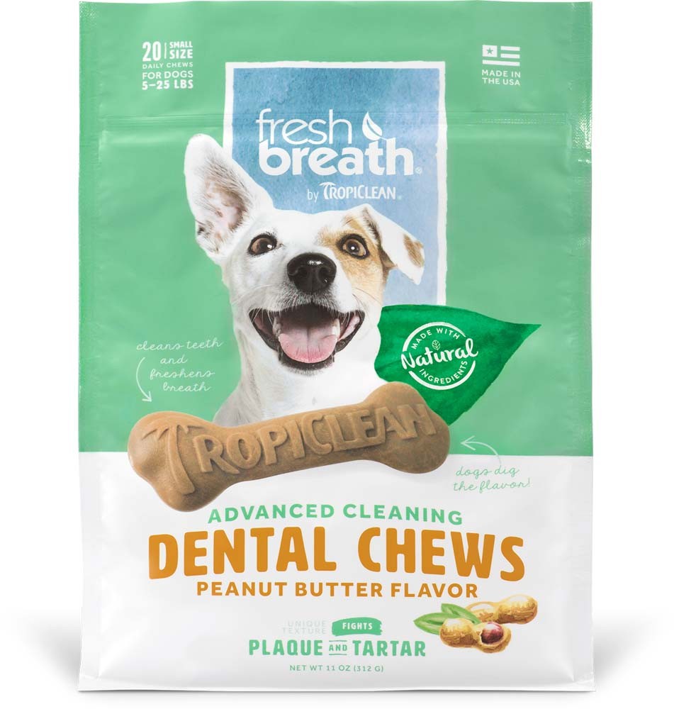 Tropiclean Fresh Breath Peanut Butter Dental Chews For Dogs 11 Oz 20 Count Small