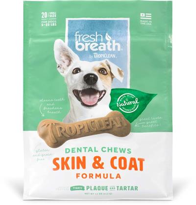 FRESH BREATH BY TROPICLEAN DENTAL CHEW SKIN & COAT DOG TREAT 5-25 LBS SMALL 20CT