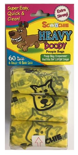 Heavy Doody Poop Bags 6 Pack - 60 Bags - 2 X the thickness of regular bags