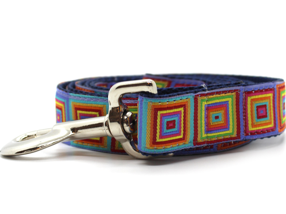 Squares Dog Collar with Gold Metal Buckles