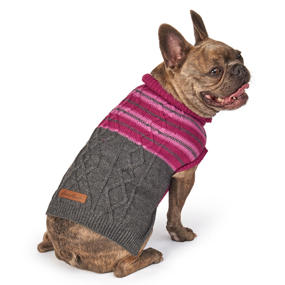 Eddie Bauer PET Ashford Stripe Cable Sweater in Plum Wine/Gray by
