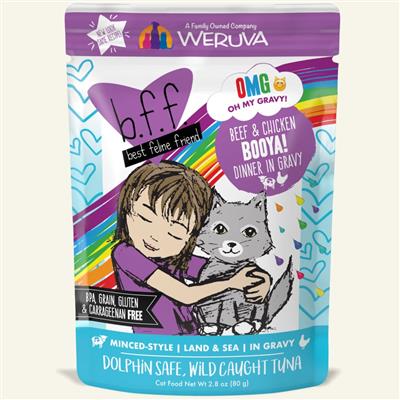 BFF Cat Omg Booya! Beef & Chicken Dinner in Gravy 2.8oz. Pouch (Case Of 12)