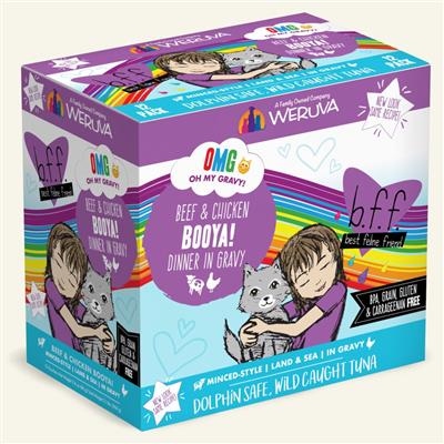 BFF Cat Omg Booya! Beef & Chicken Dinner in Gravy 2.8oz. Pouch (Case Of 12)